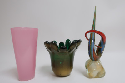 2 Venetian Vases &amp; S. Frattini Glass Sculpture