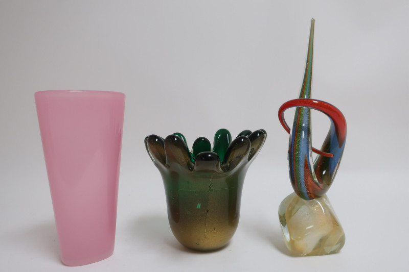 2 Venetian Vases &amp; S. Frattini Glass Sculpture