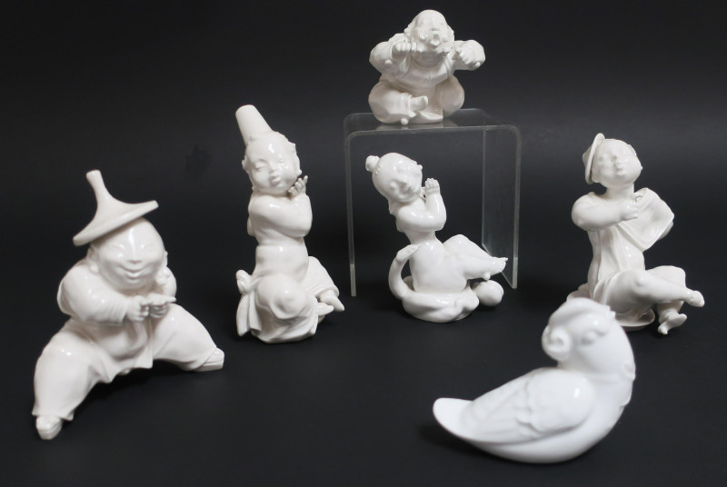 5 KPM White Porcelain Figures with Birds