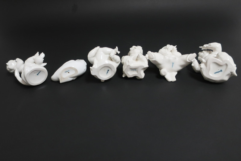 5 KPM White Porcelain Figures with Birds