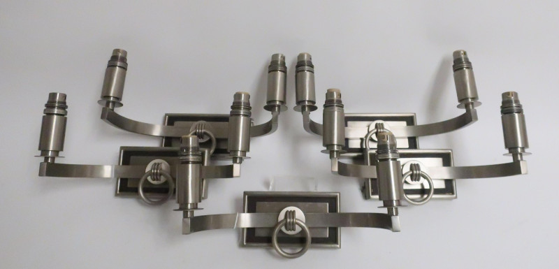 Set of 5 French Metal 2-Arm Sconces, 1940&apos;s