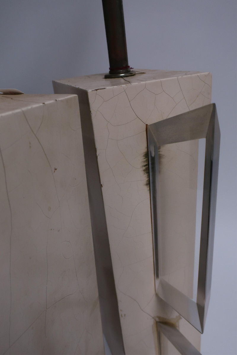 Pair 1970&apos;s White Lacquer &amp; Lucite Lamps