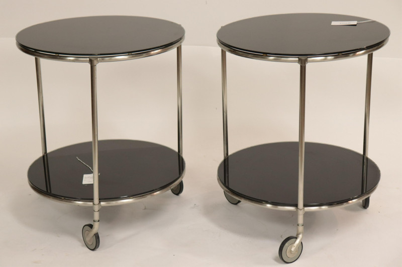 Pr Art Deco Style Metal &amp; Painted Glass Tables