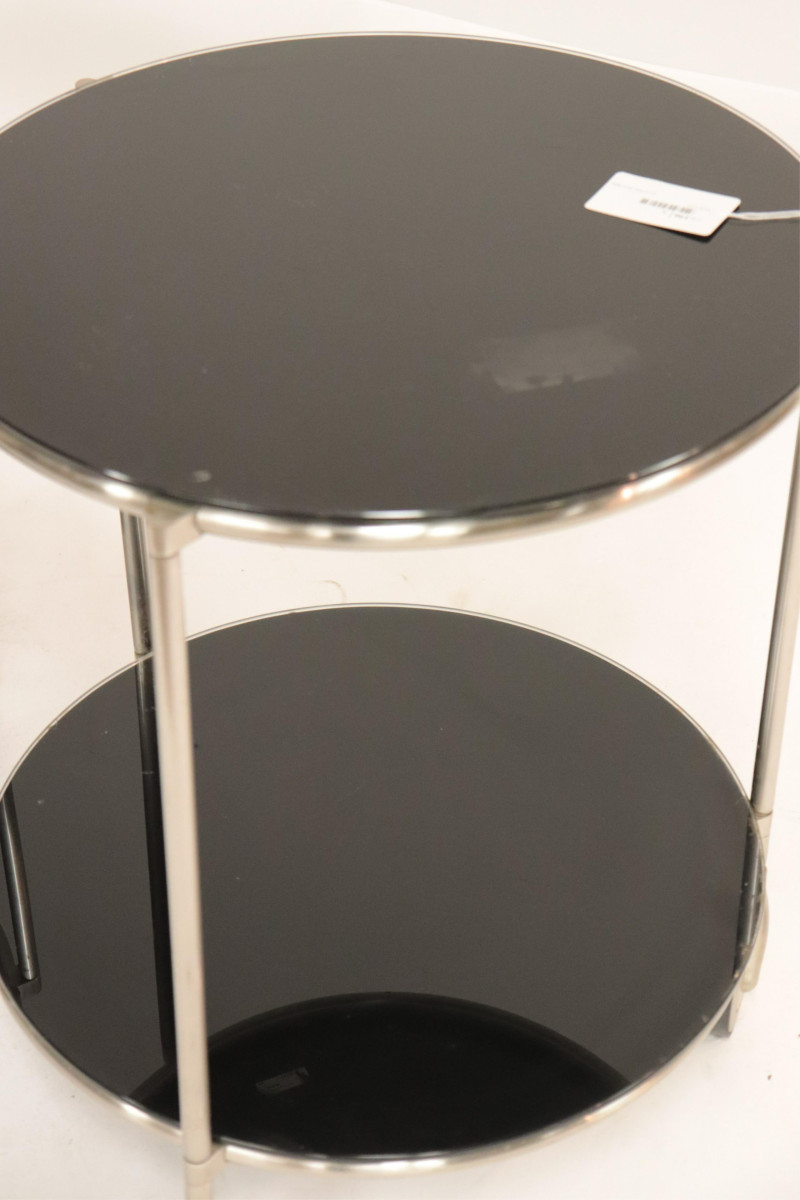 Pr Art Deco Style Metal &amp; Painted Glass Tables