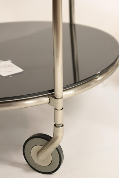 Pr Art Deco Style Metal &amp; Painted Glass Tables