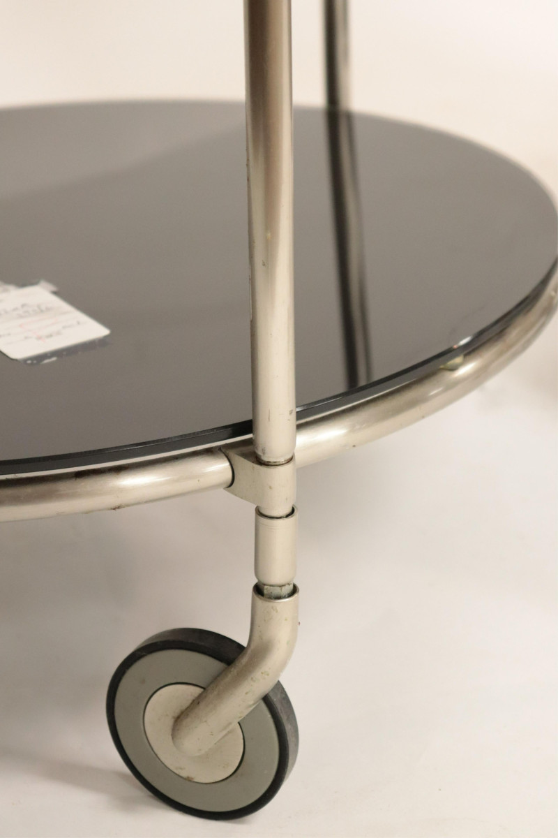 Pr Art Deco Style Metal &amp; Painted Glass Tables