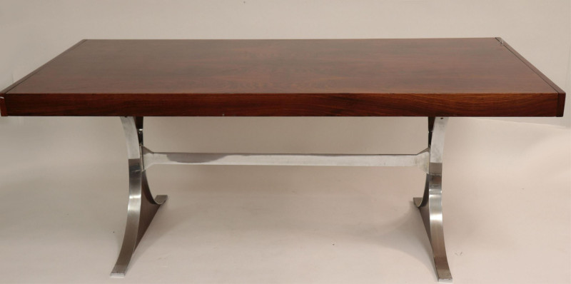 1970&apos;s Chrome &amp; Walnut Dining Table