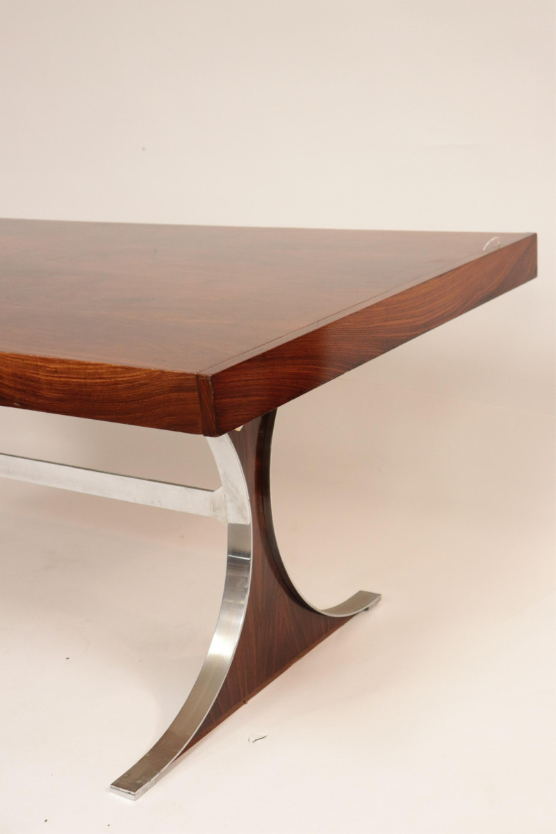 1970&apos;s Chrome &amp; Walnut Dining Table