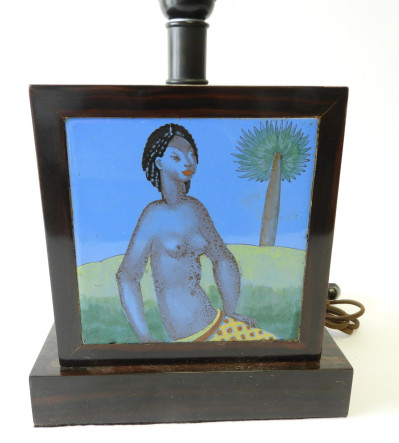 Art Deco Rosewood &amp; ceramic Lamp, circa 1930
