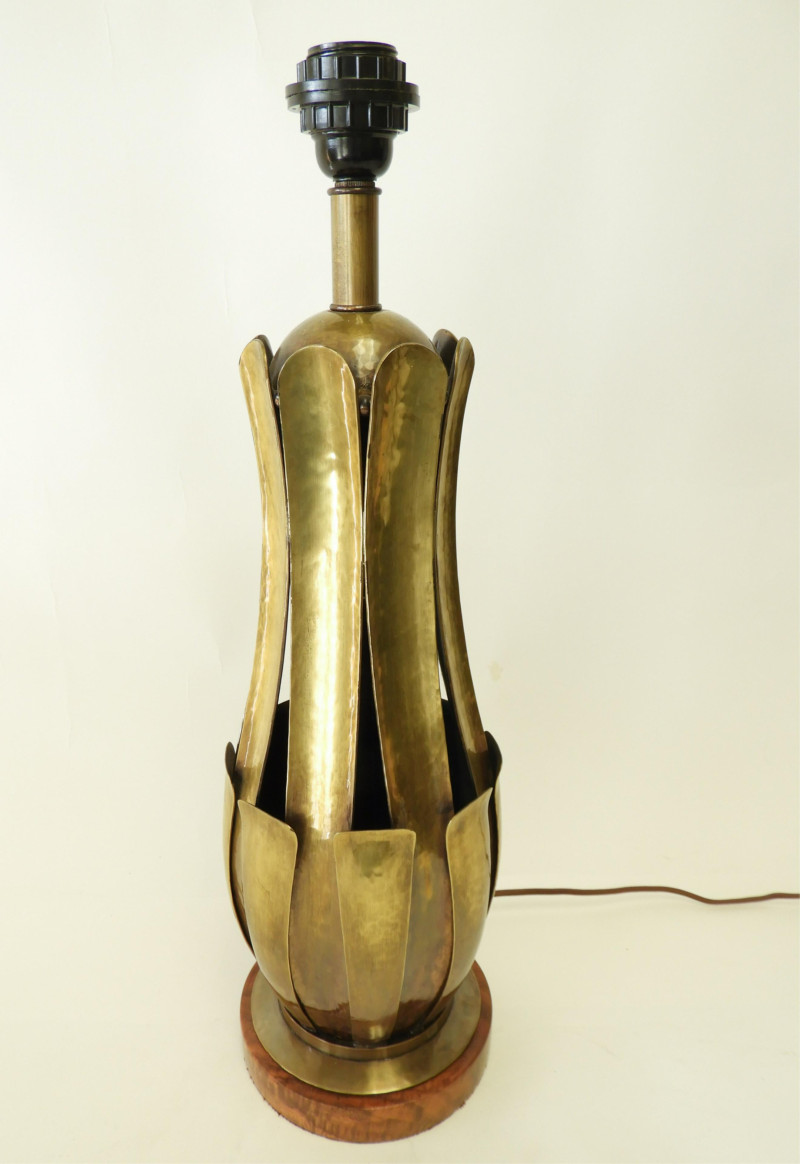 Norman Grag for Gumps Brass &amp; Burl Walnut Lamp