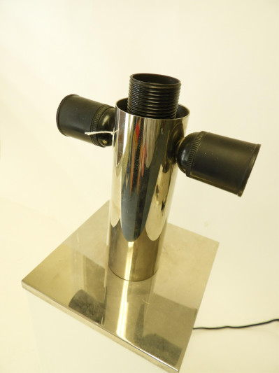 1970&apos;s Chrome and Back &amp; White Lucite Lamp