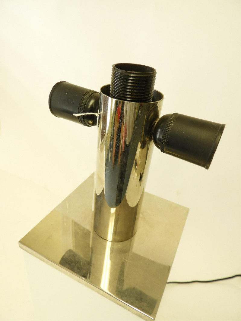 1970&apos;s Chrome and Back &amp; White Lucite Lamp