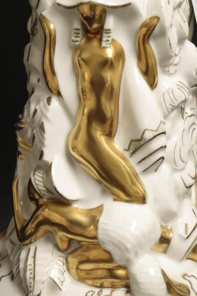 French Art Deco Gilt White Ceramic Globe Lamp