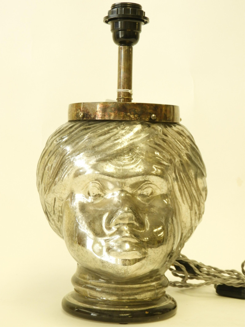 Art Deco Mercury Glass Nubian Bust Lamp, 1930