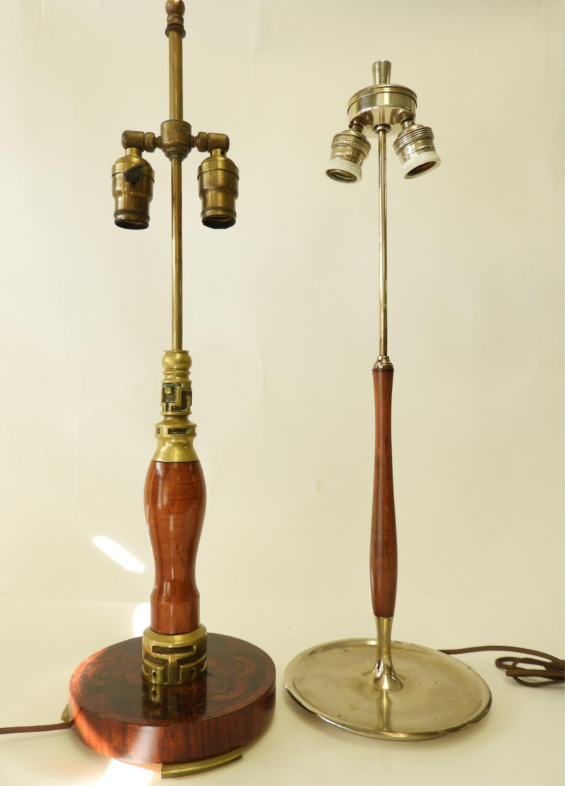 2 French Art Deco Wood, Chrome &amp; Bronze Lamps