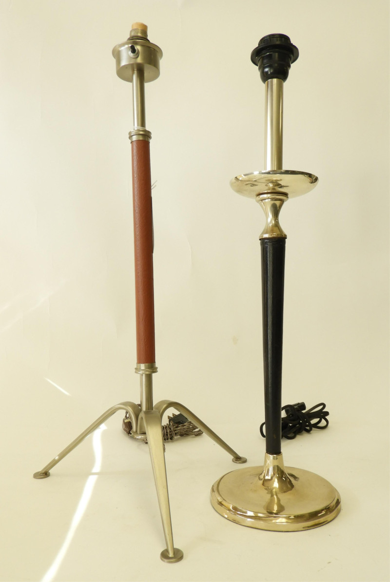 Jacques Adnet Leather &amp; Nickel Plated Lamp