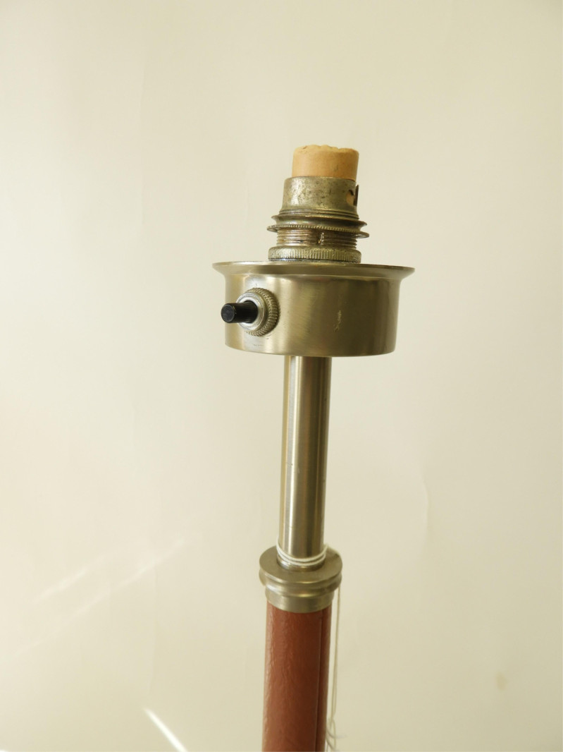 Jacques Adnet Leather &amp; Nickel Plated Lamp