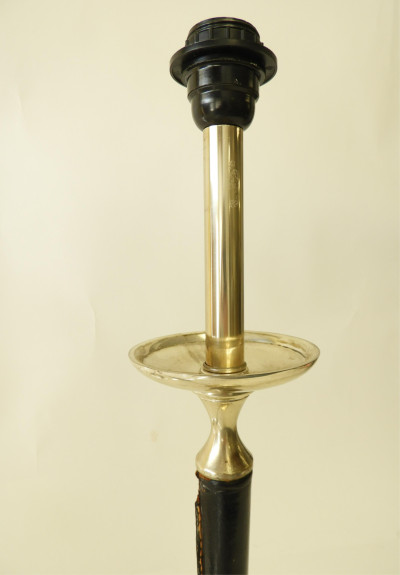 Jacques Adnet Leather &amp; Nickel Plated Lamp