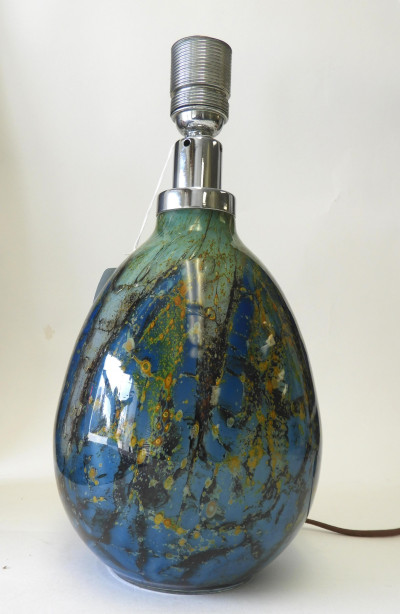 2 Venetian White &amp; Green Mottled Glass Lamps