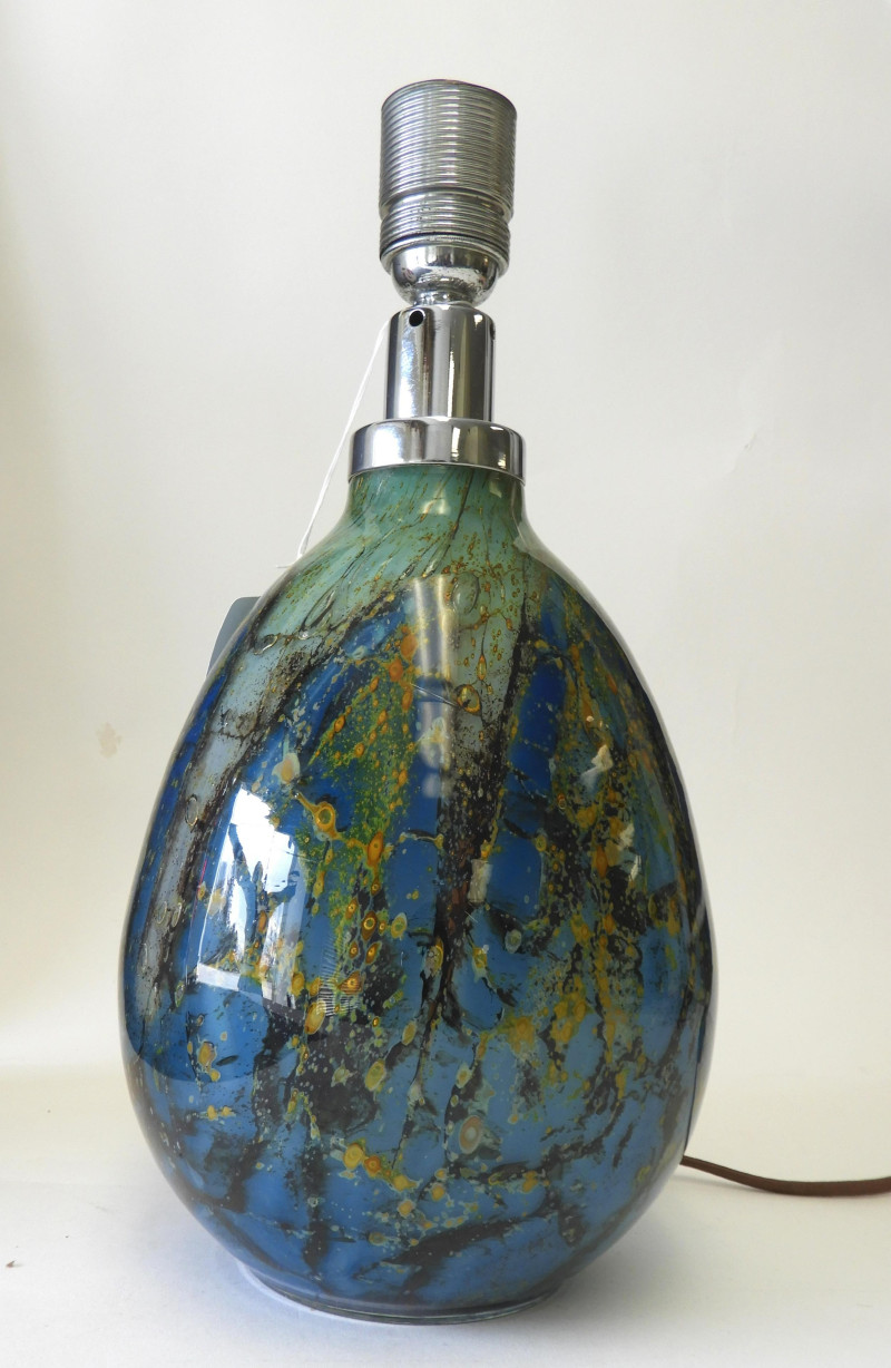 2 Venetian White &amp; Green Mottled Glass Lamps