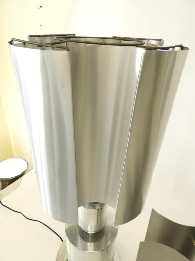 2 Modernist Brushed Metal Lamps, circa 1970
