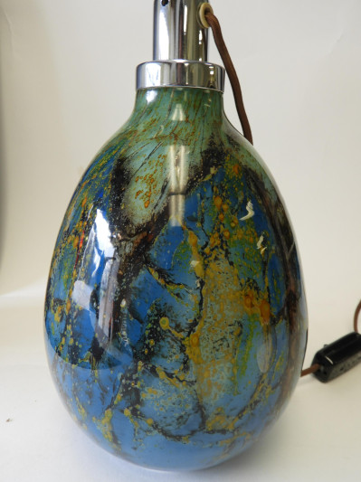 2 Venetian White &amp; Green Mottled Glass Lamps