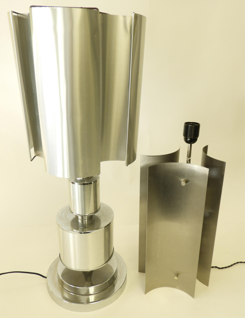 2 Modernist Brushed Metal Lamps, circa 1970