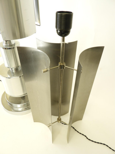 2 Modernist Brushed Metal Lamps, circa 1970
