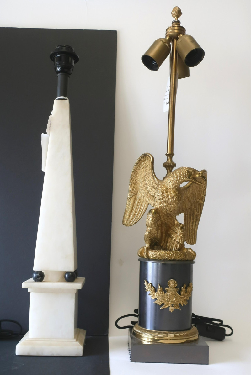 Empire Style Eagle Lamp &amp; Alabaster Obelisk Lamp