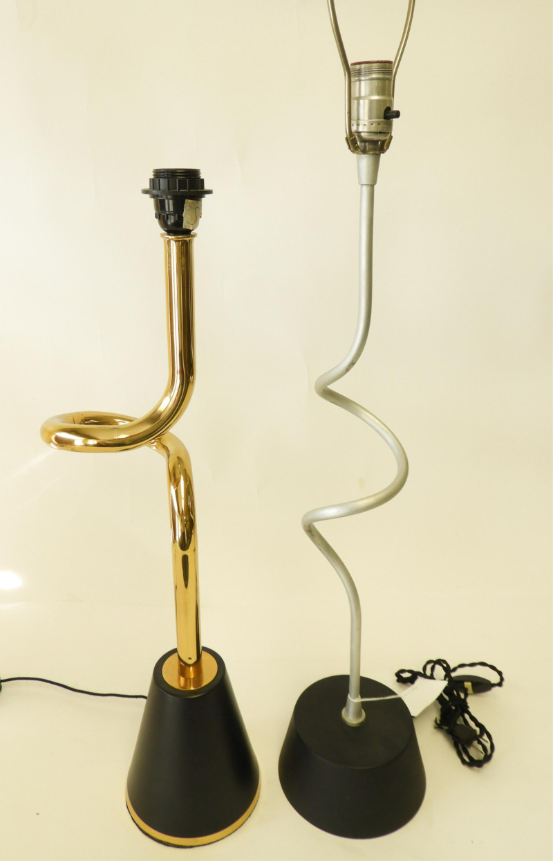 2 1970&apos;s Brass &amp; Silvered Metal Pipe Lamps