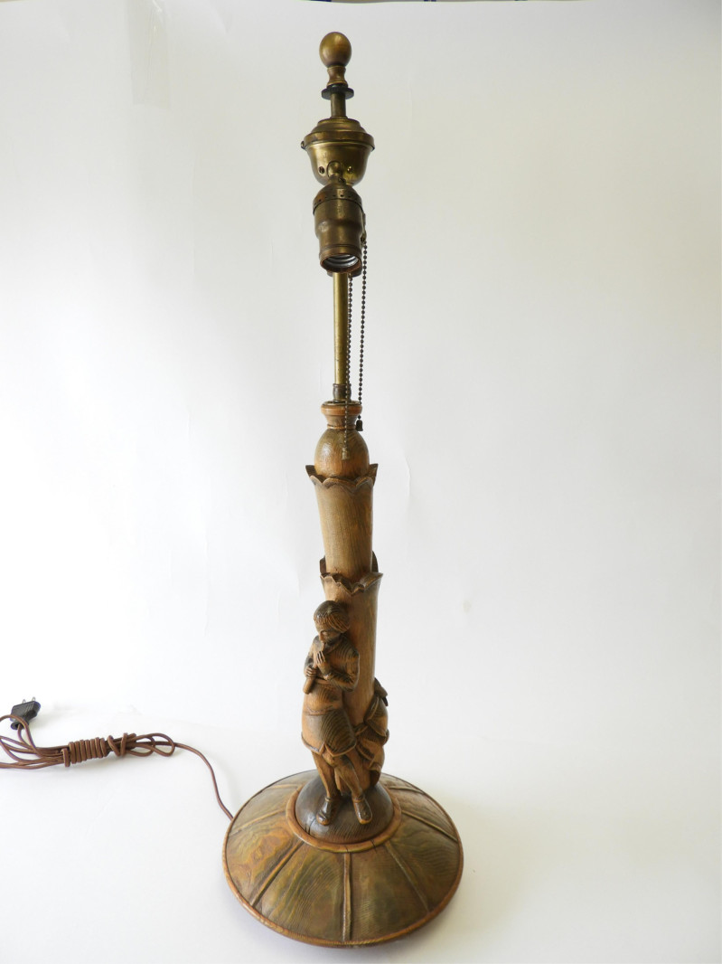Art Deco Green Stained Figural Carved Lamp, 1935