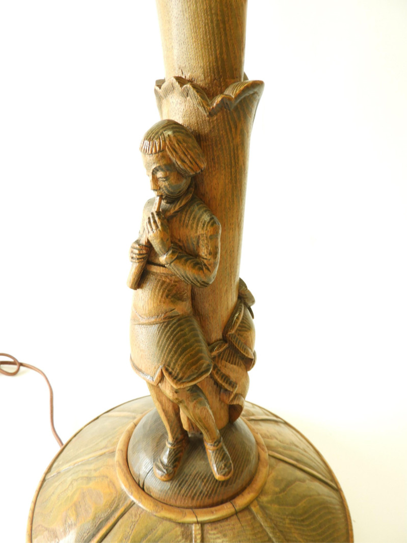 Art Deco Green Stained Figural Carved Lamp, 1935