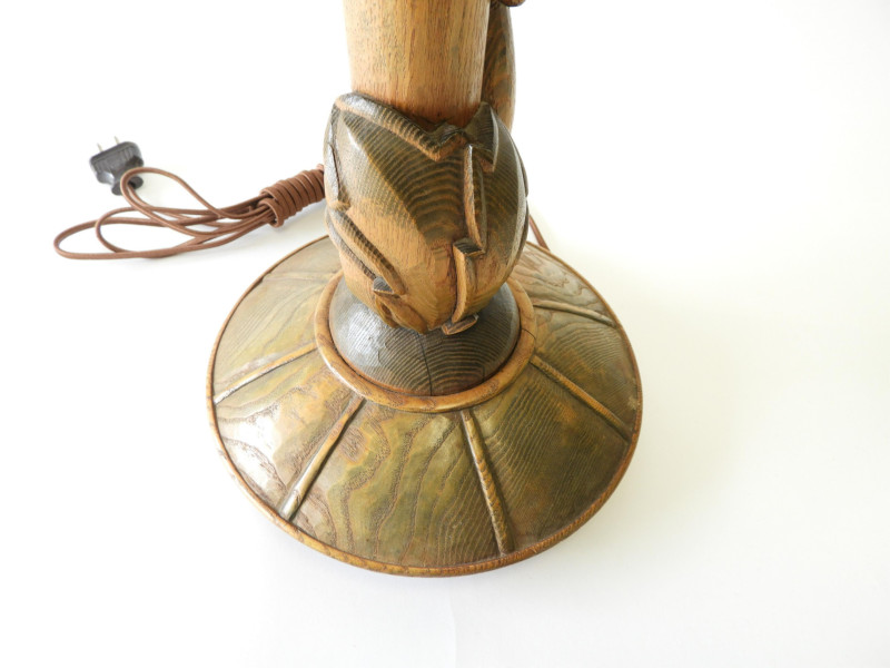 Art Deco Green Stained Figural Carved Lamp, 1935