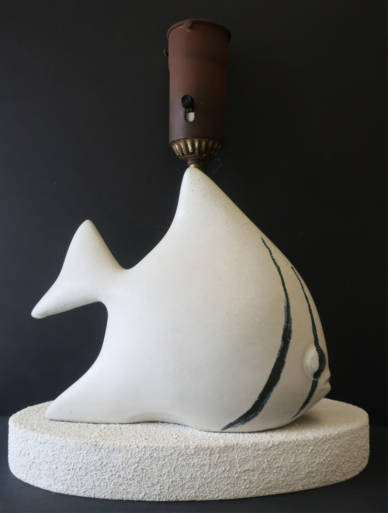 MCM Ceramic &amp; Stippled Wood Angel Fish Lamp