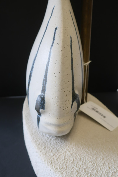 MCM Ceramic &amp; Stippled Wood Angel Fish Lamp