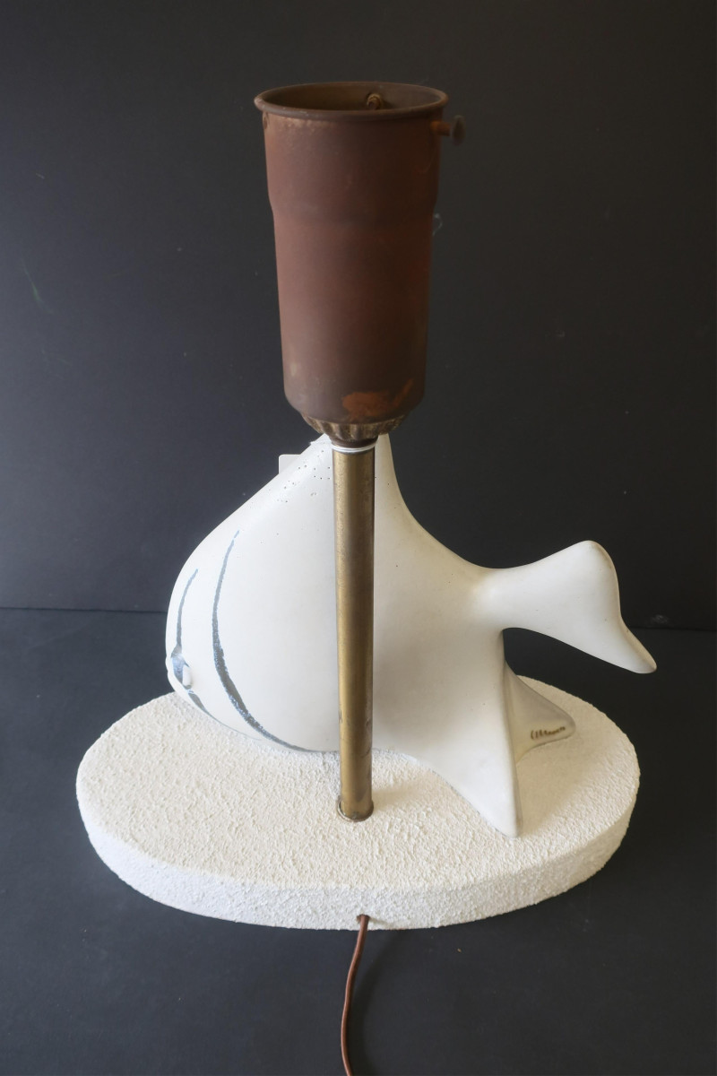 MCM Ceramic &amp; Stippled Wood Angel Fish Lamp