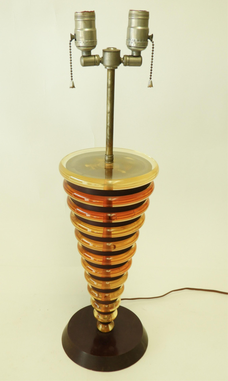 1970&apos;s Amber Lucite &amp; Vinyl Cone Shaped Lamp