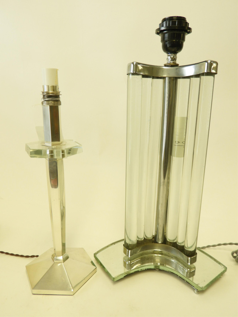 2 Art Deco Glass &amp; Nickel Pate Lamps