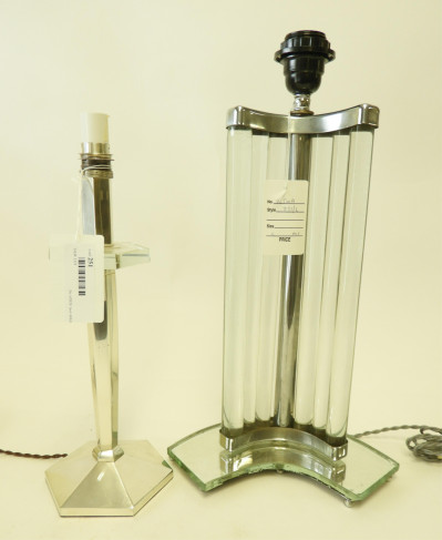 2 Art Deco Glass &amp; Nickel Pate Lamps