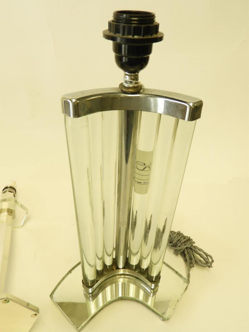 2 Art Deco Glass &amp; Nickel Pate Lamps
