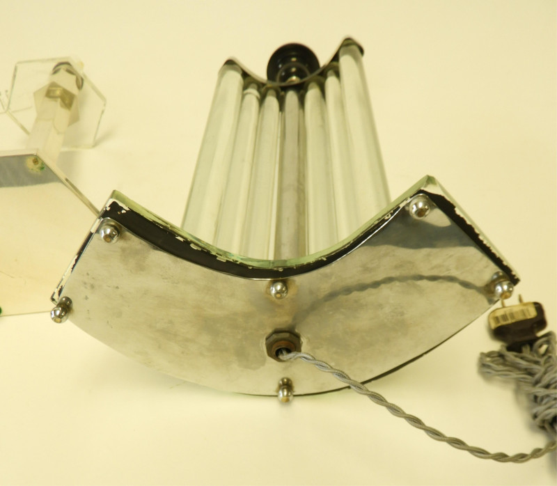 2 Art Deco Glass &amp; Nickel Pate Lamps