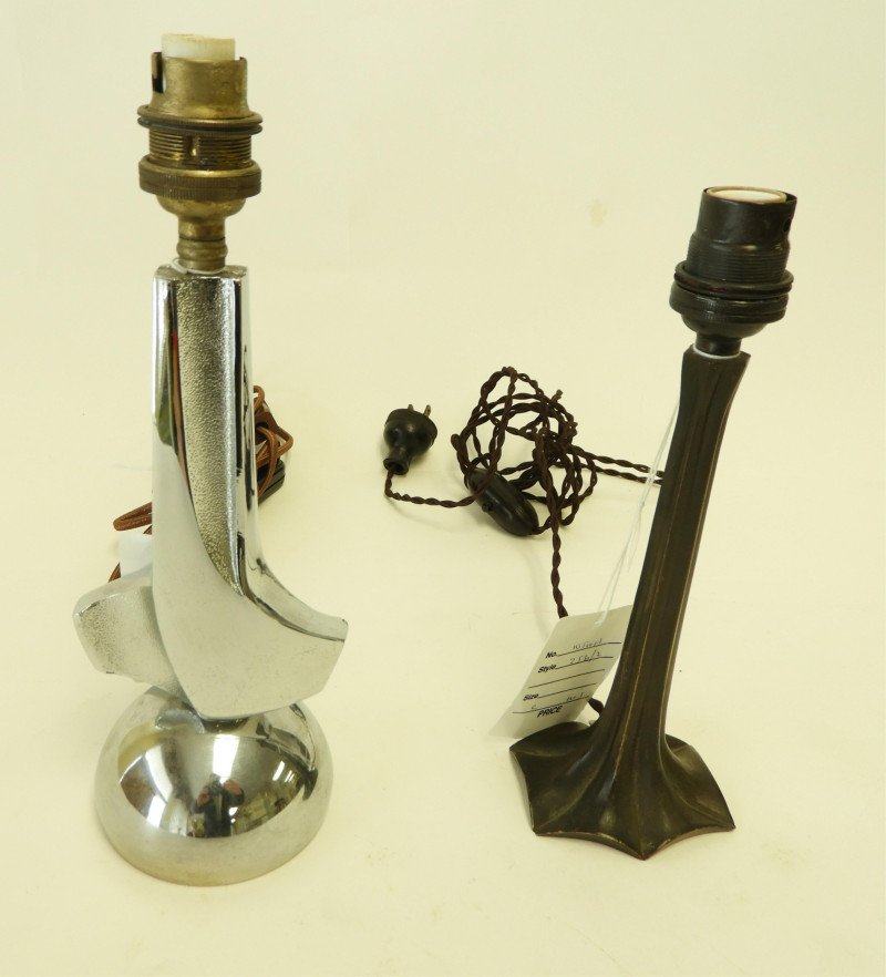 2 Art Deco Amorphous Bronze &amp; Chrome Lamps