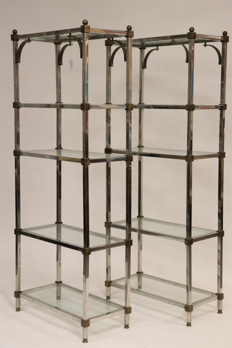 Pair of 1970&apos;s Brass &amp; Chrome Etageres