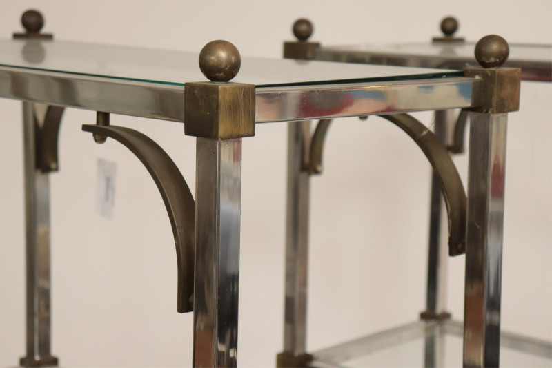 Pair of 1970&apos;s Brass &amp; Chrome Etageres