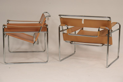 Pair Marcel Breuer Style Wassily B-3 Armchairs