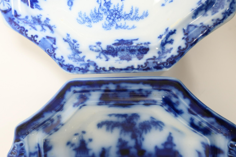 3 Flow Blue &apos;Scinde&apos; Transferware Casserole Dishes