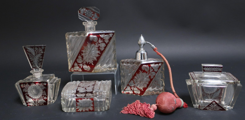 5 Cut &amp; Red Flashed Glass Vanity &amp; Perfumes