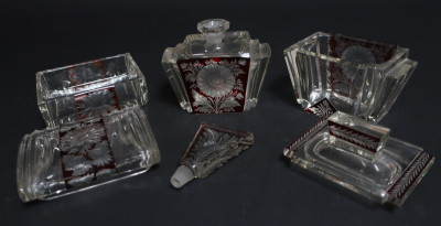 5 Cut &amp; Red Flashed Glass Vanity &amp; Perfumes