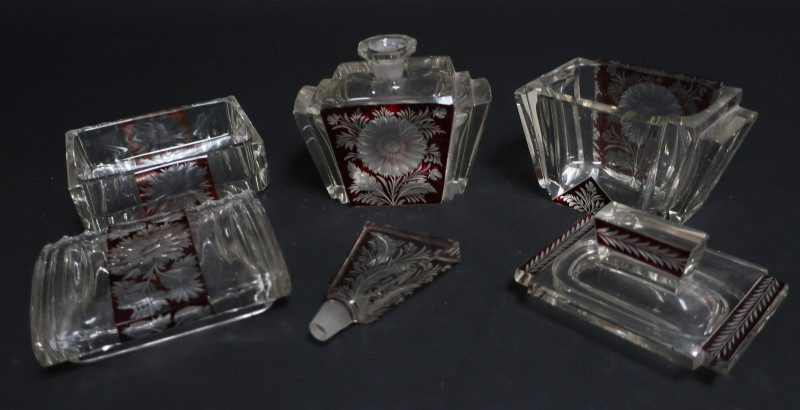 5 Cut &amp; Red Flashed Glass Vanity &amp; Perfumes