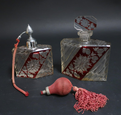 5 Cut &amp; Red Flashed Glass Vanity &amp; Perfumes